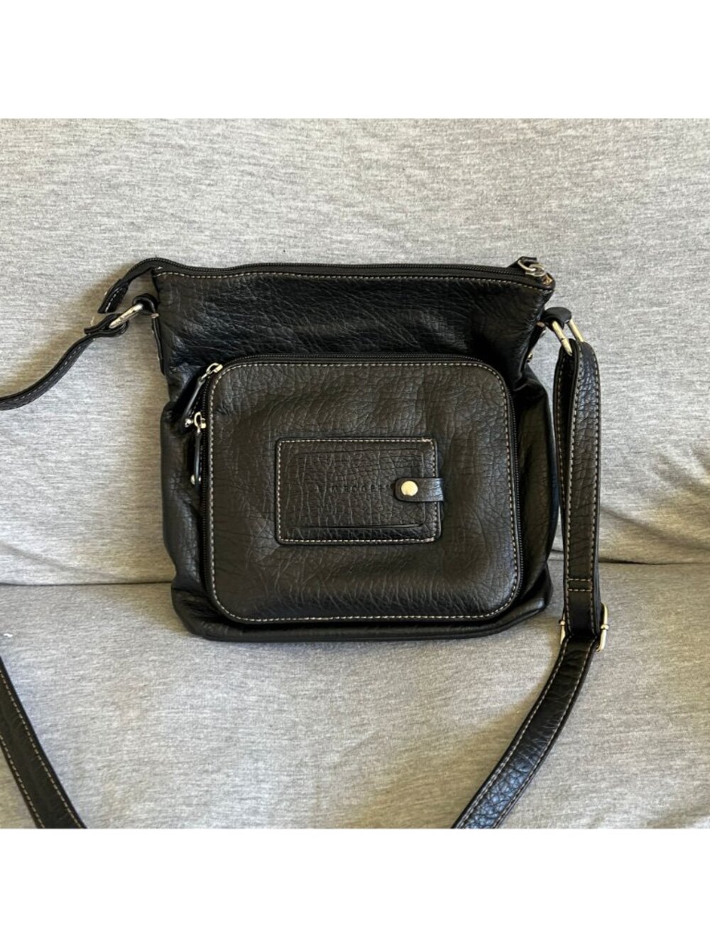 Kim Rogers Black Leather Crossbody Purse With Multiple Compartments & Adjustable - Picture 2 of 9
